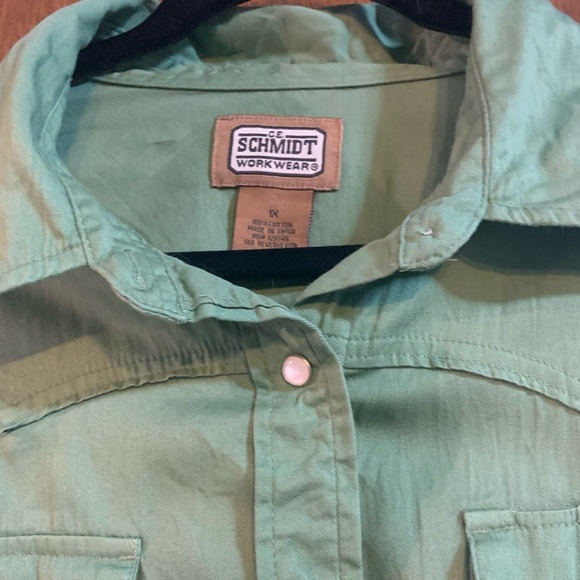 C.E. Schmidt Work Wear Size 1X Green Pearl Snap button Down Shirt, cotton - Picture 2 of 5